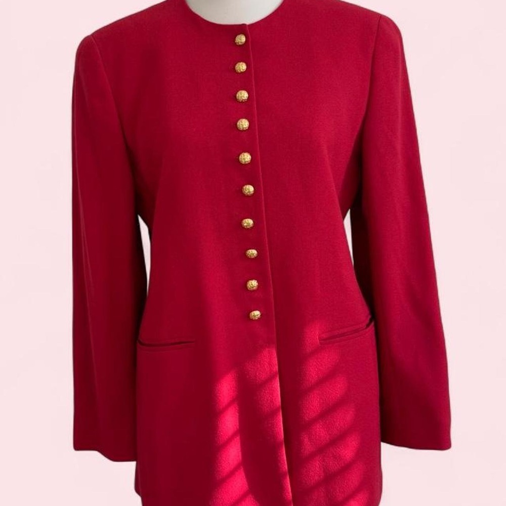 Vintage Rena Rowan 90s Red Wool Blazer | Gold Buttons | Size 8
